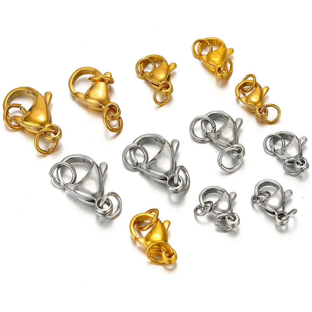 Gold and silver lobster clasp connectors with attached jump rings, assorted set