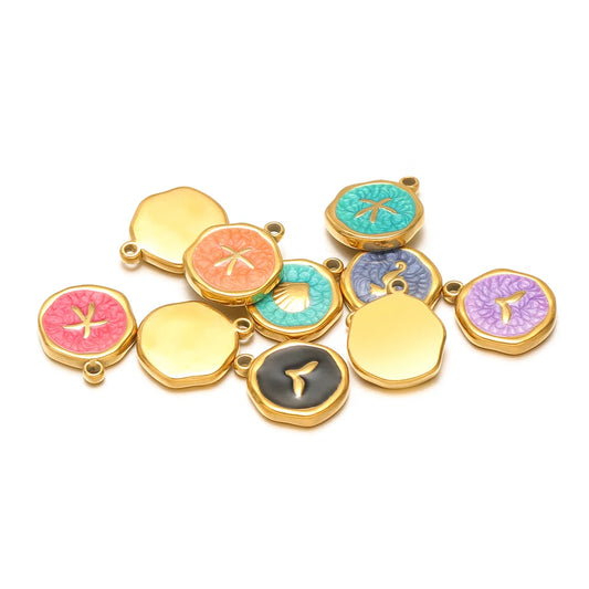 Enamel animal charm pendants set, mixed colors with gold-tone frames and loops