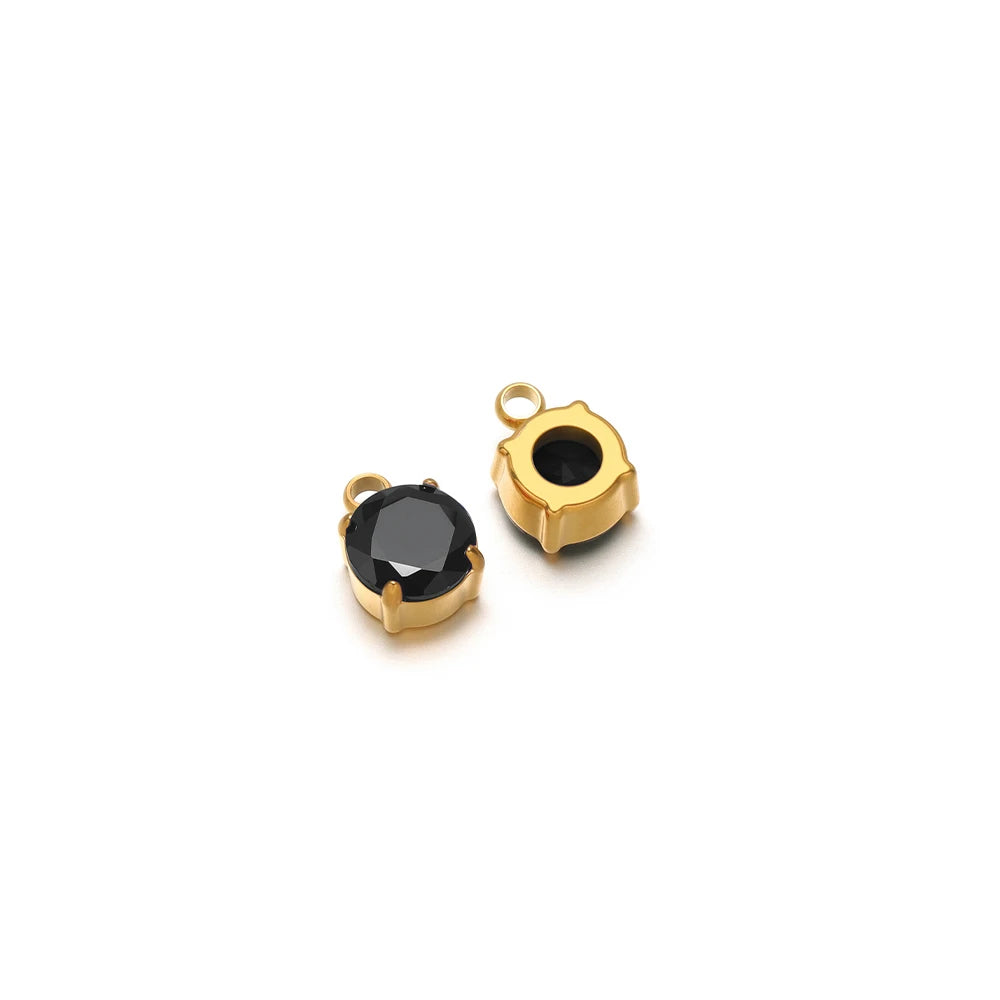 Round glass crystal claw rhinestones, gold-tone, black