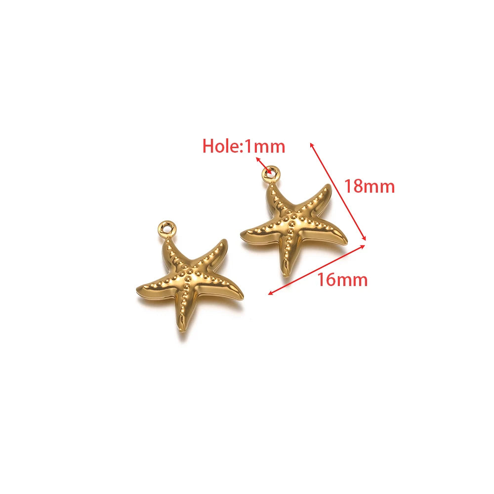 Gold hollow starfish charm with loop hole, pair of sea-star pendants