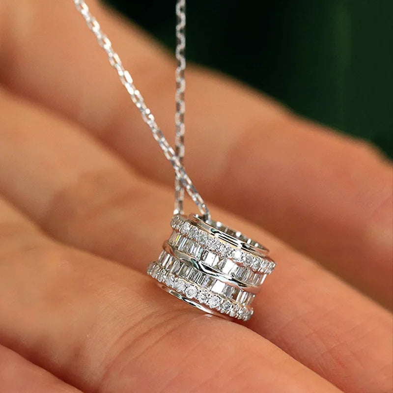Bling Bling Crystal CZ Circle Pendant Necklace for Women Fashion Jewelry m07
