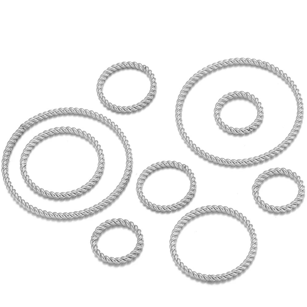 Silver spiral twisted round hoop ear wire connectors, assorted ring sizes