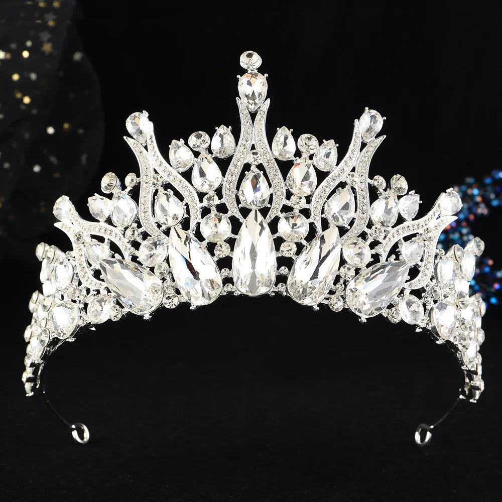 Rhinestone tiara headpiece with clear white crystals and bright sparkling baroque crown