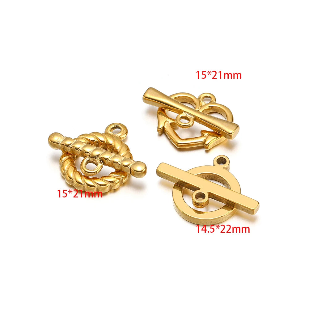 Gold toggle clasp set with interlocking bar and ring connectors
