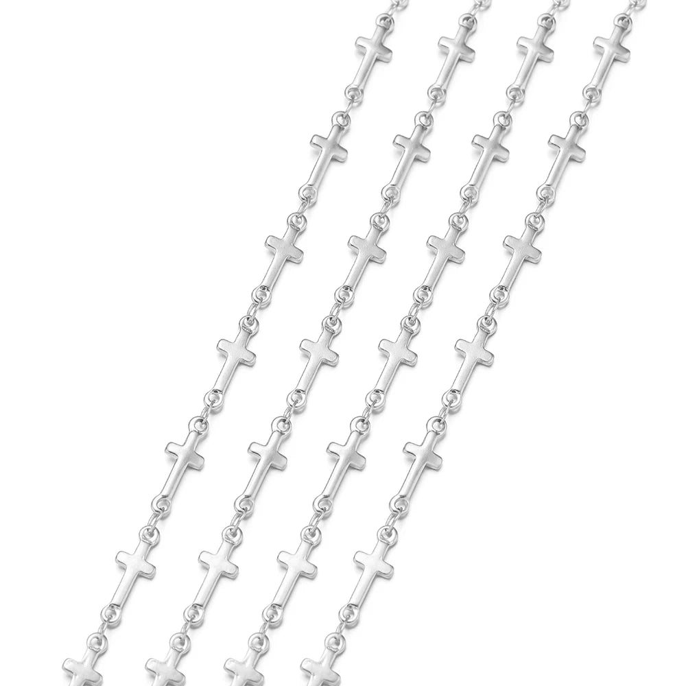 Silver-tone cross chain link strands with repeating cross connector pattern