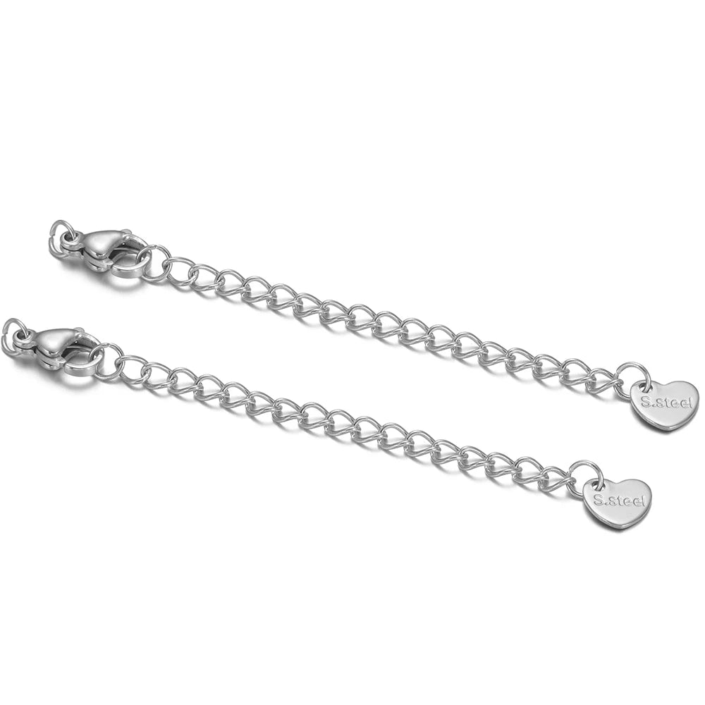 Stainless steel lobster clasp extension tail chains, linked loops with engraved tag