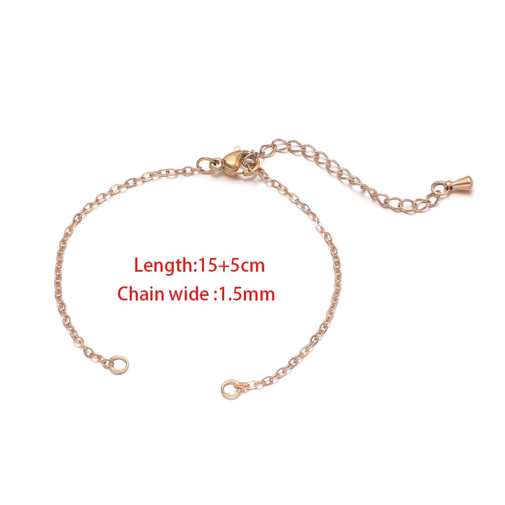 Rose gold flat link adjustable bracelet with extension chain and round connector clasps