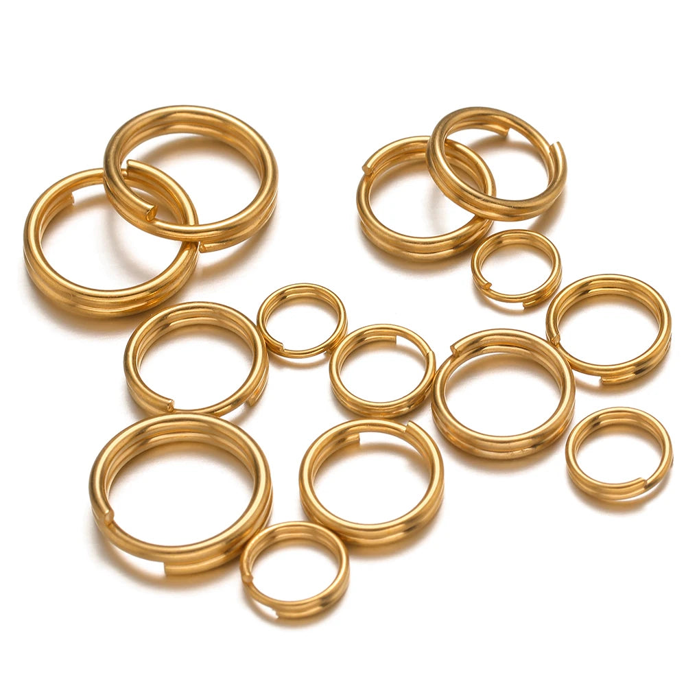 Gold double-loop open jump rings, assorted sizes for DIY jewelry connections