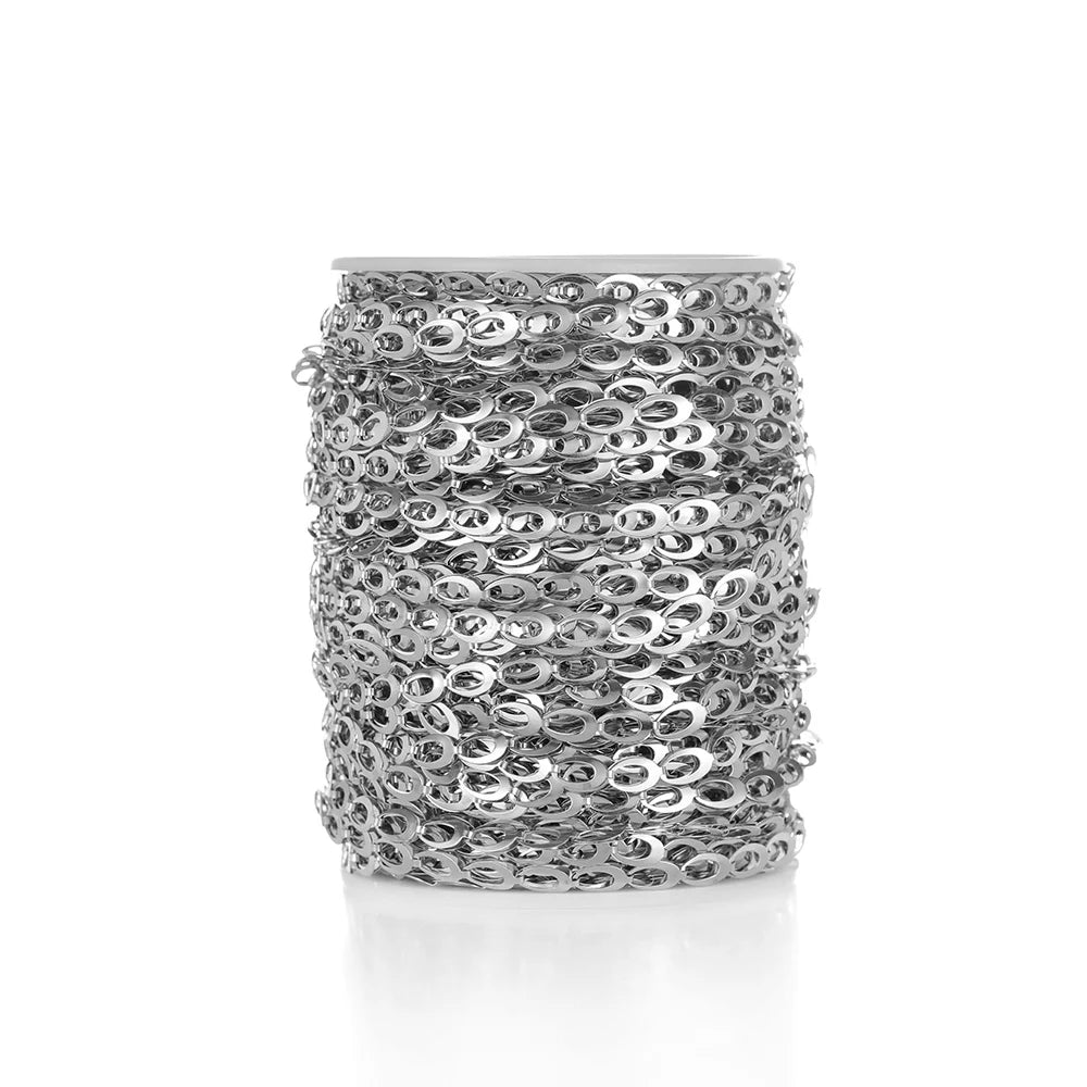 Silver hollow teardrop chain link roll, 5mm stainless steel DIY supplies