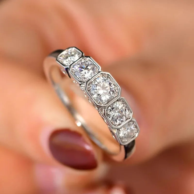 Silver Color Fashion Women Cubic Zirconia Rings Geometric Wedding Jewelry