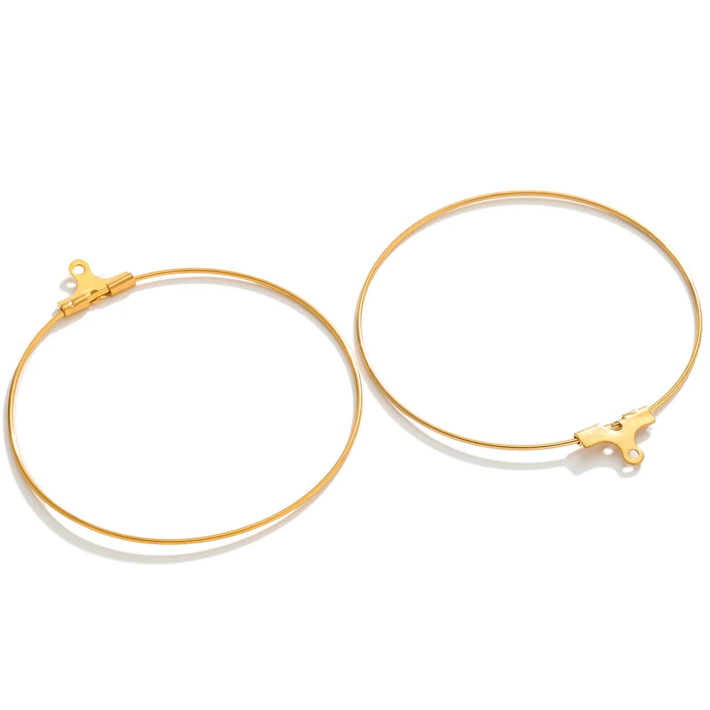 Gold hoop earring findings with clasp hooks, two overlapping circular hoops