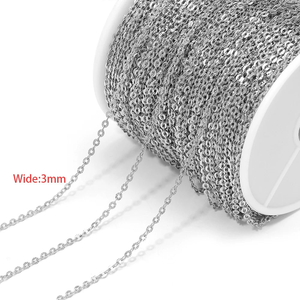 3mm silver-tone textured chain on spool with round links