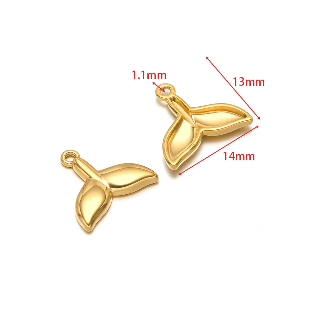 Stainless steel animal charm pendants set, shell-fishtail shaped with gold-tone finish and loops