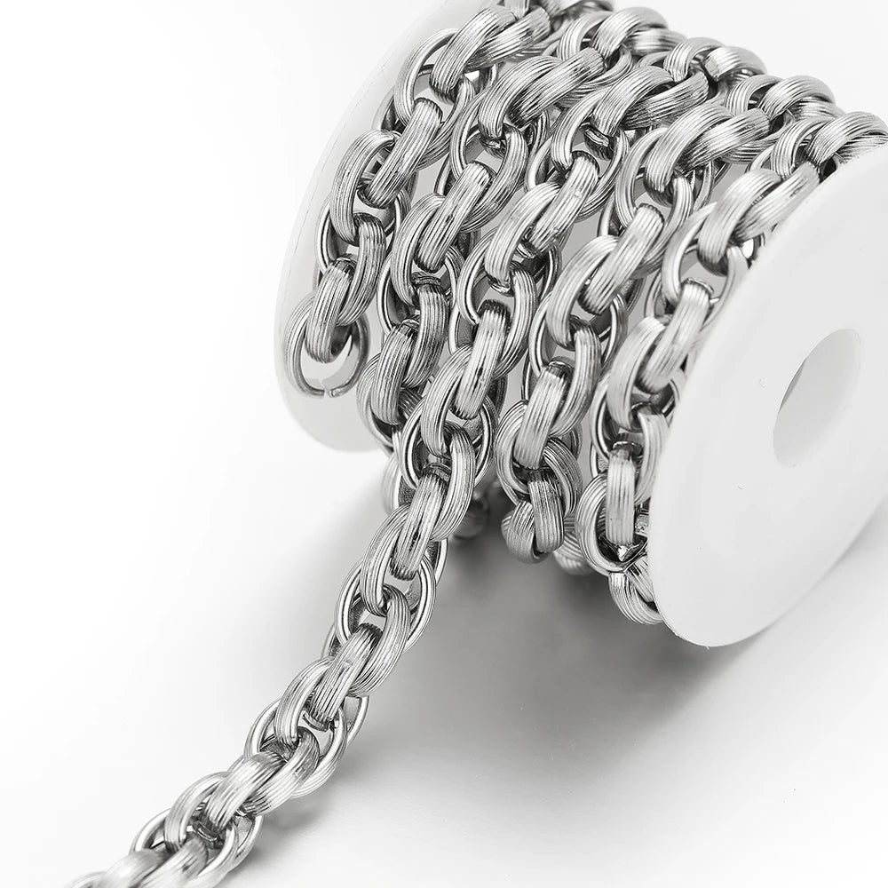 Stainless steel braided chain links with interlocking oval loops for DIY jewelry