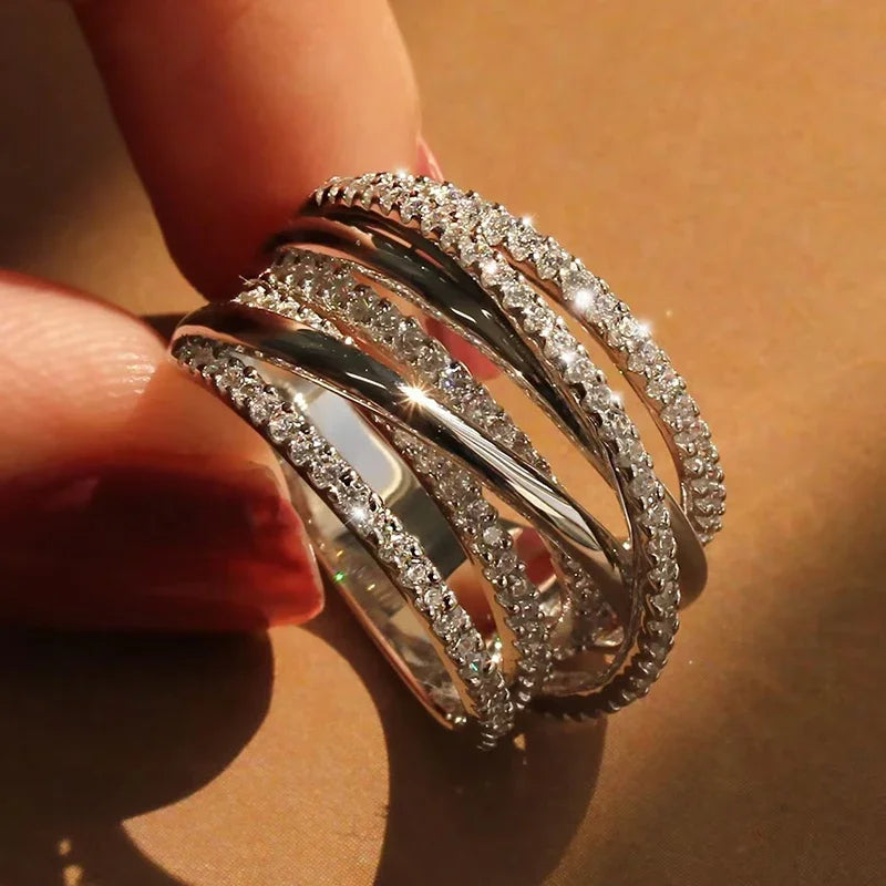 Fashion Multi-cross Full AA Cubic Zirconia Rings for Women m36