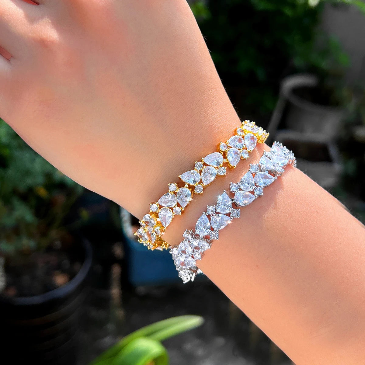 Bling Bling Cubic Zirconia Gold Plated Bracelet  For Women Engagement Wedding Bridal Jewelry