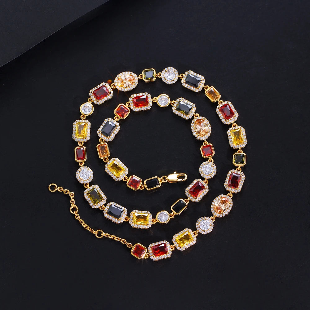 Multi Color Cubic Zirconia Irregular Chain Necklace for Women Daily Party Engagement Jewelry