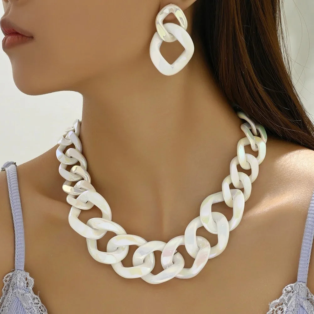 Chunky Jewelry Link Chain Vintage Earrings And Necklace Set For Women Punk Thick Choker Jewelry Gift