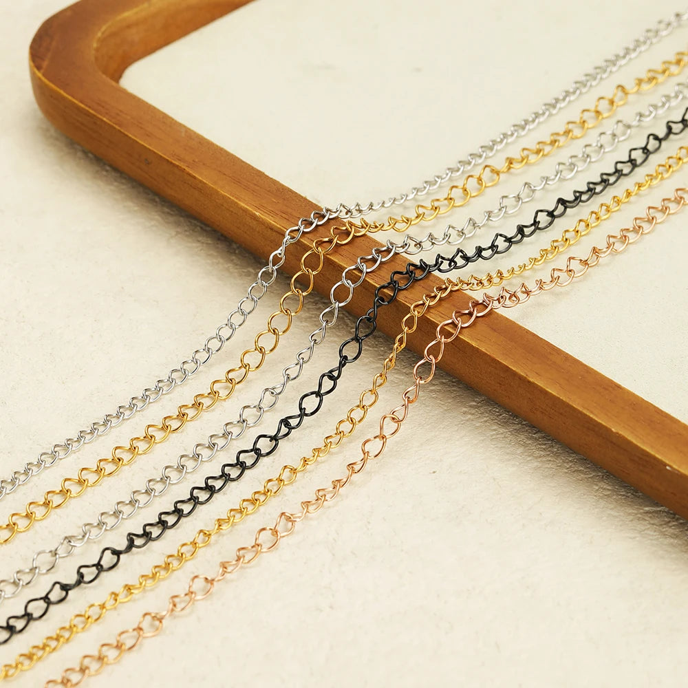 Gold-tone extension tail chain with linked links in multiple metal finishes