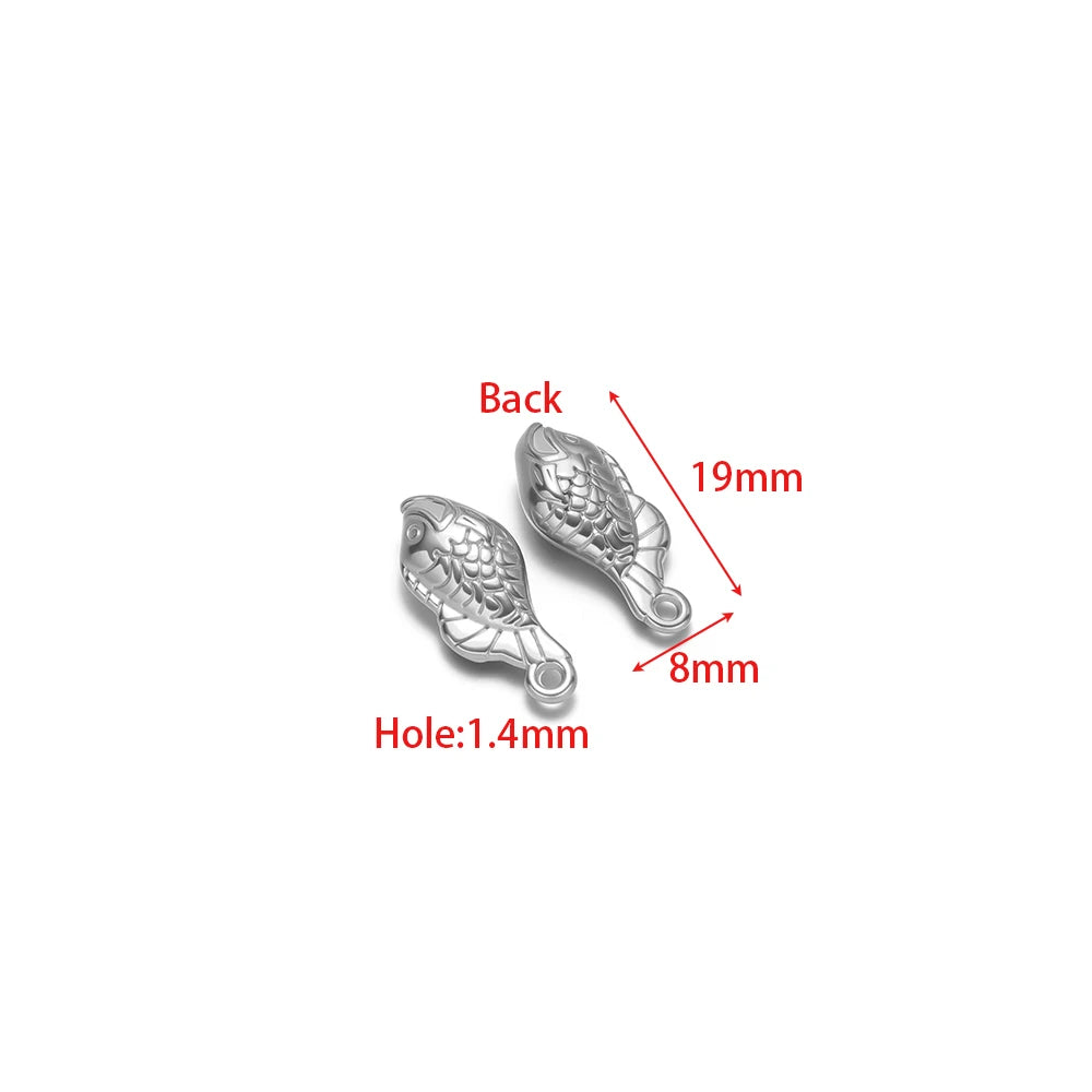 Silver fish charm pendant pair, 3D metallic koi-style fish with loop bail for DIY jewelry