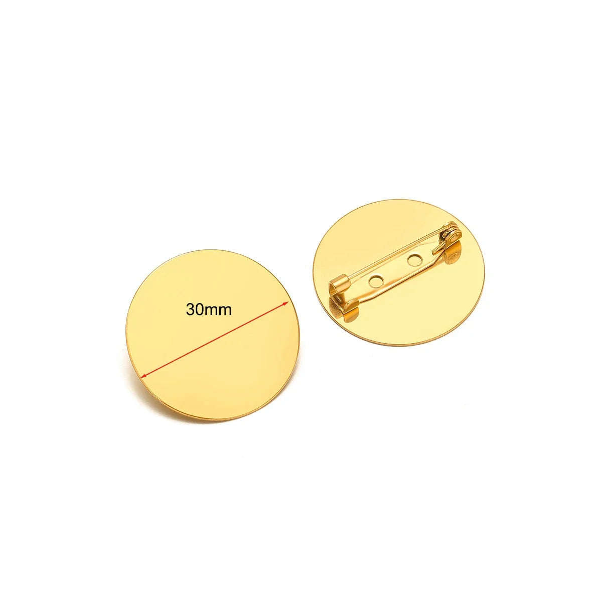 Round stainless steel brooch pin blank base with safety clasp, 30mm