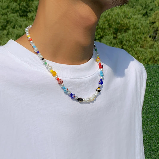 Trendy Beaded Chain Necklace CCB and Imitation Pearl Beads For Men Jewelry
