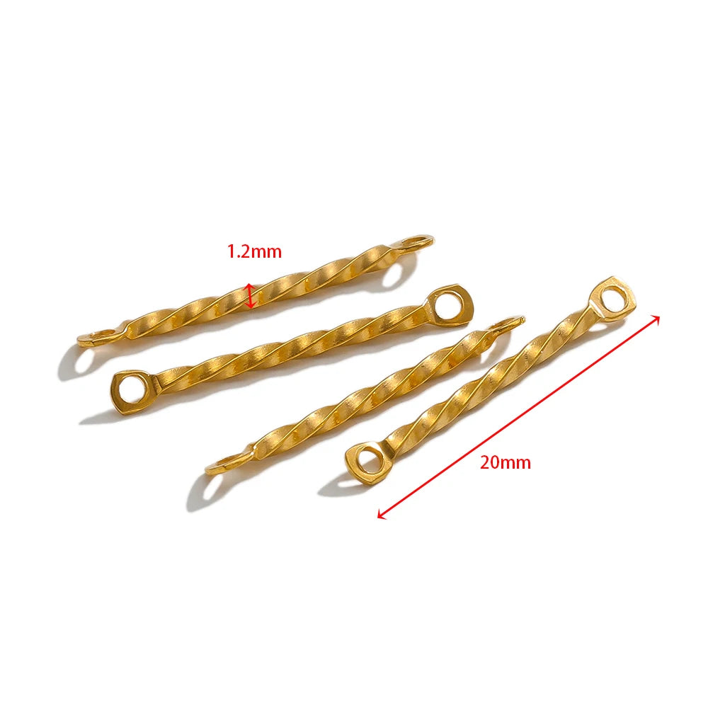 Gold twisted rod double-hole connectors, 20mm length; 1.2mm width