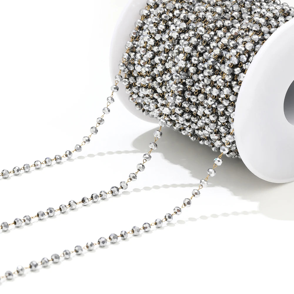 3mm faceted beaded chain with clear crystal beads