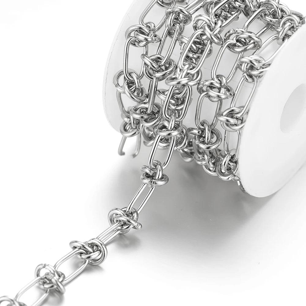 Stainless steel oval-link chain with ring-and-bar links for DIY jewelry making