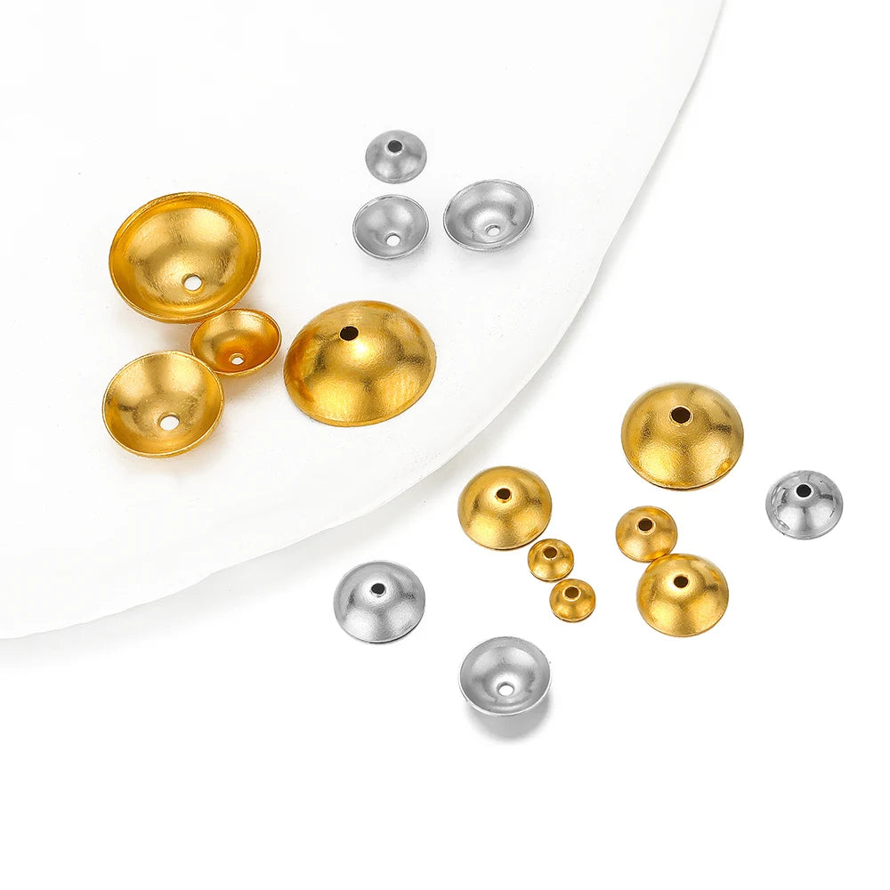 Mixed gold and silver-tone spacer bead caps, round domes with center holes