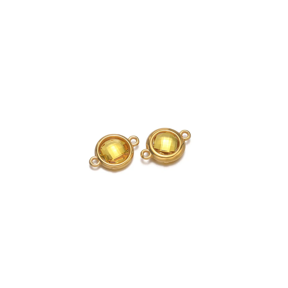 Round yellow faceted glass charm pendants with gold-tone frames and loop hooks