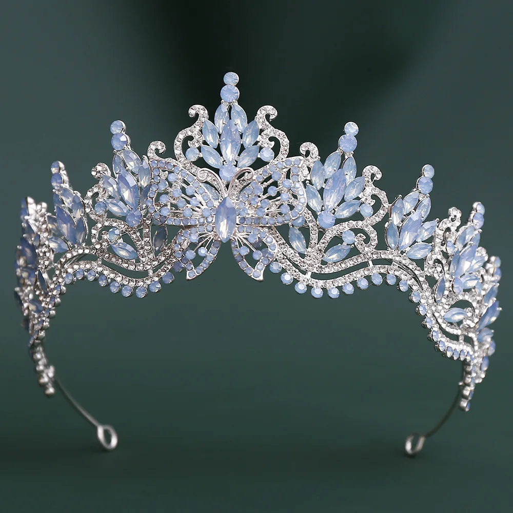 Icy blue rhinestone tiara headband with teardrop stones and glittering band