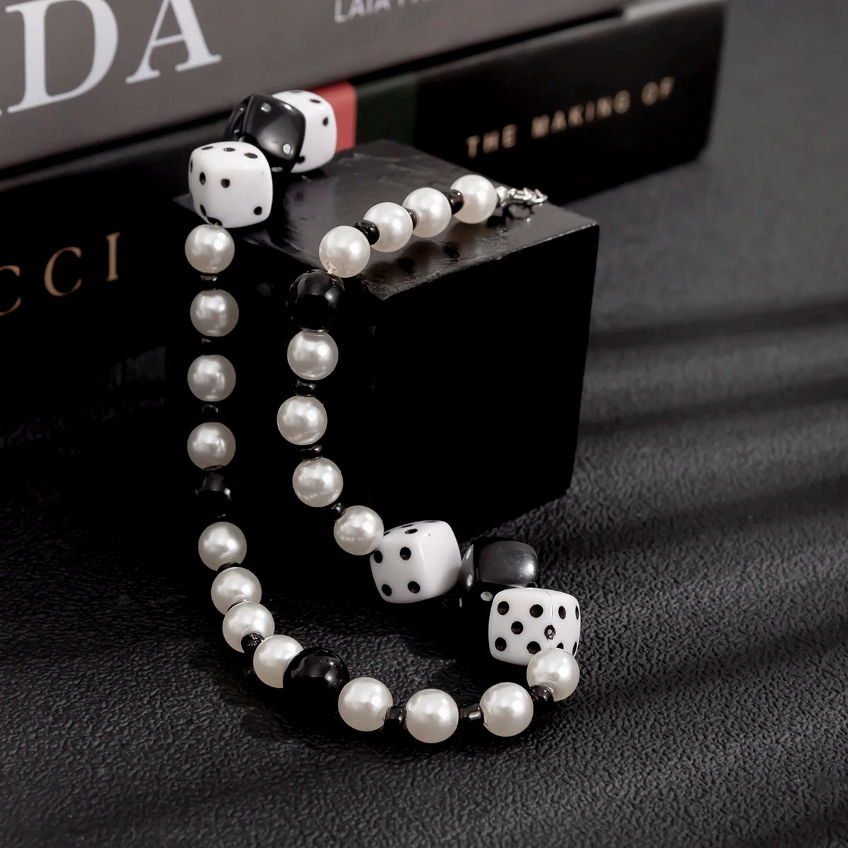 Trendy Short Imitation Pearl Choker Necklace For Men Chain Punk Lucky Dice Jewelry