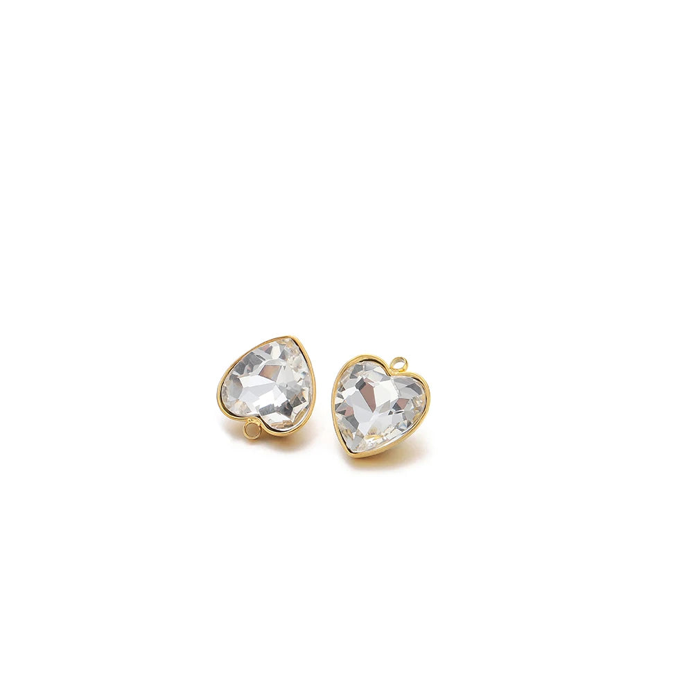 Heart-shaped crystal pendant charm, clear stone with gold-tone loop bail
