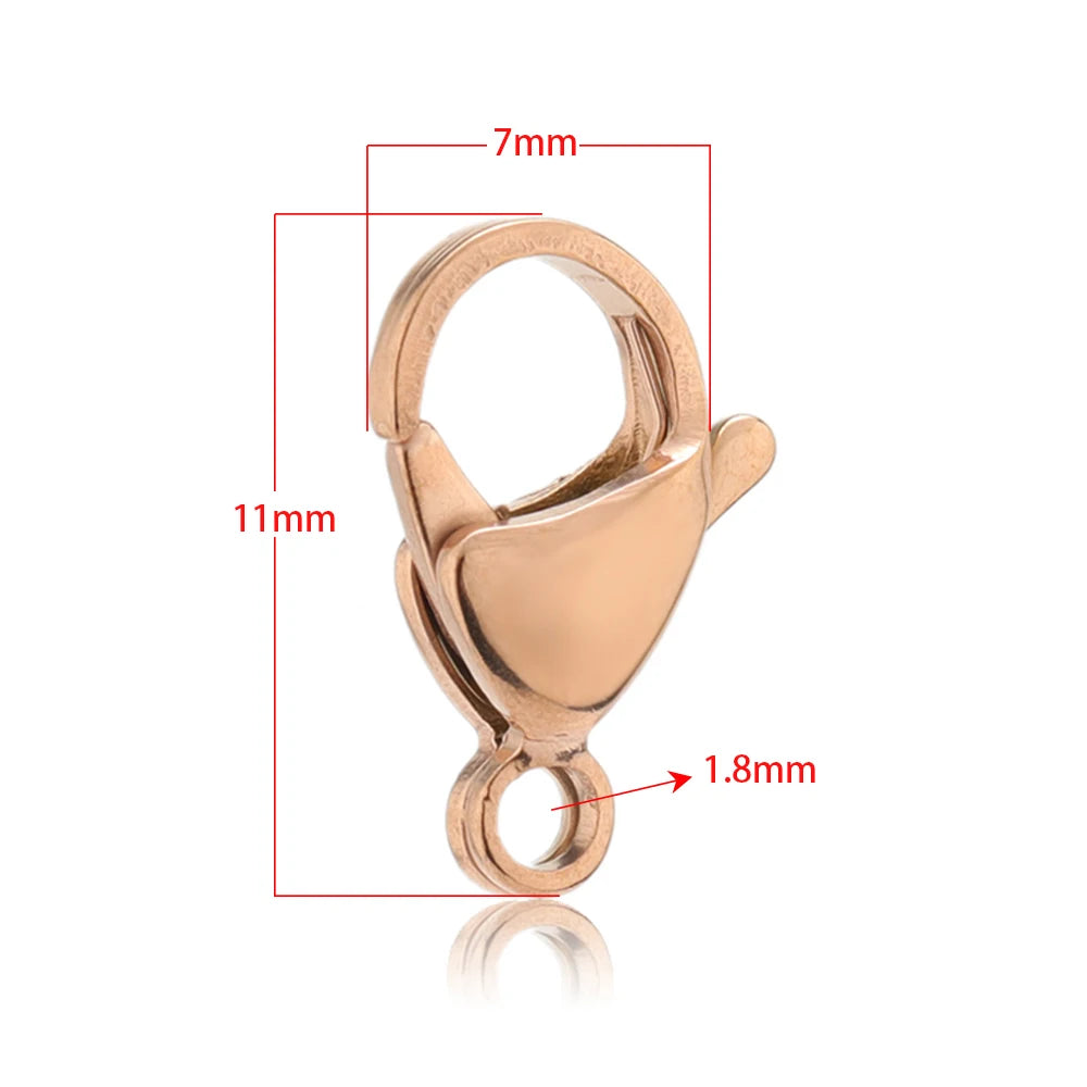 Rose gold lobster clasp hook connector, 11mm x 7mm opening, 1.8mm pin