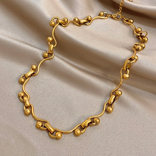 Irregular Curved Chain Beads Spliced Necklace Delicate Gold Plated Stainless Steel Choker Clavicle Necklaces Waterproof Jewelry
