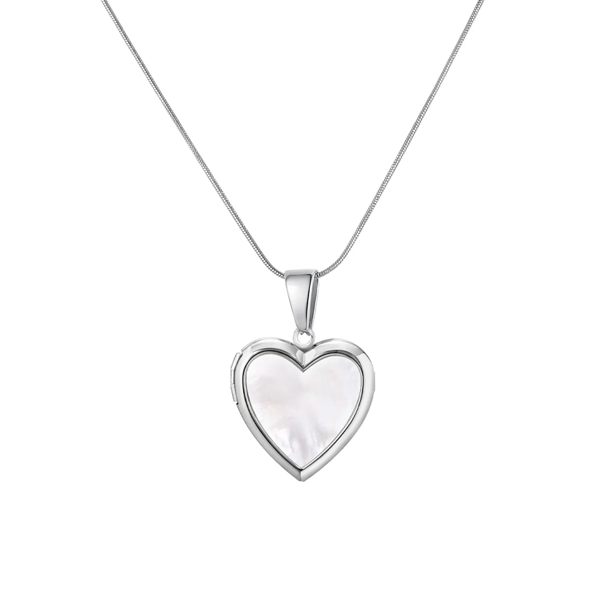 Silver heart pendant necklace with glossy white heart centerpiece on silver chain