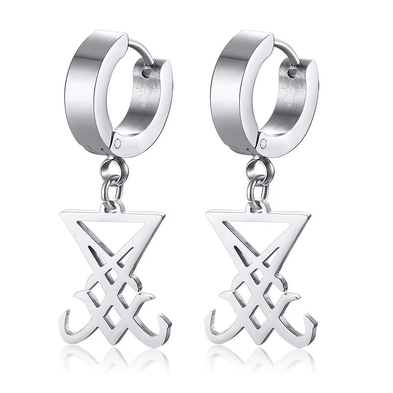 Stainless steel cross drop hoop earrings with dangling cross charm