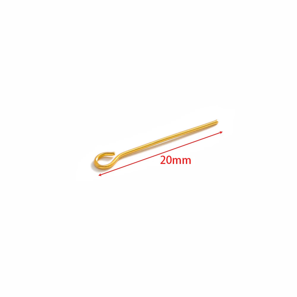 Gold eye pins with loop, stainless steel T-flat head, 20mm length