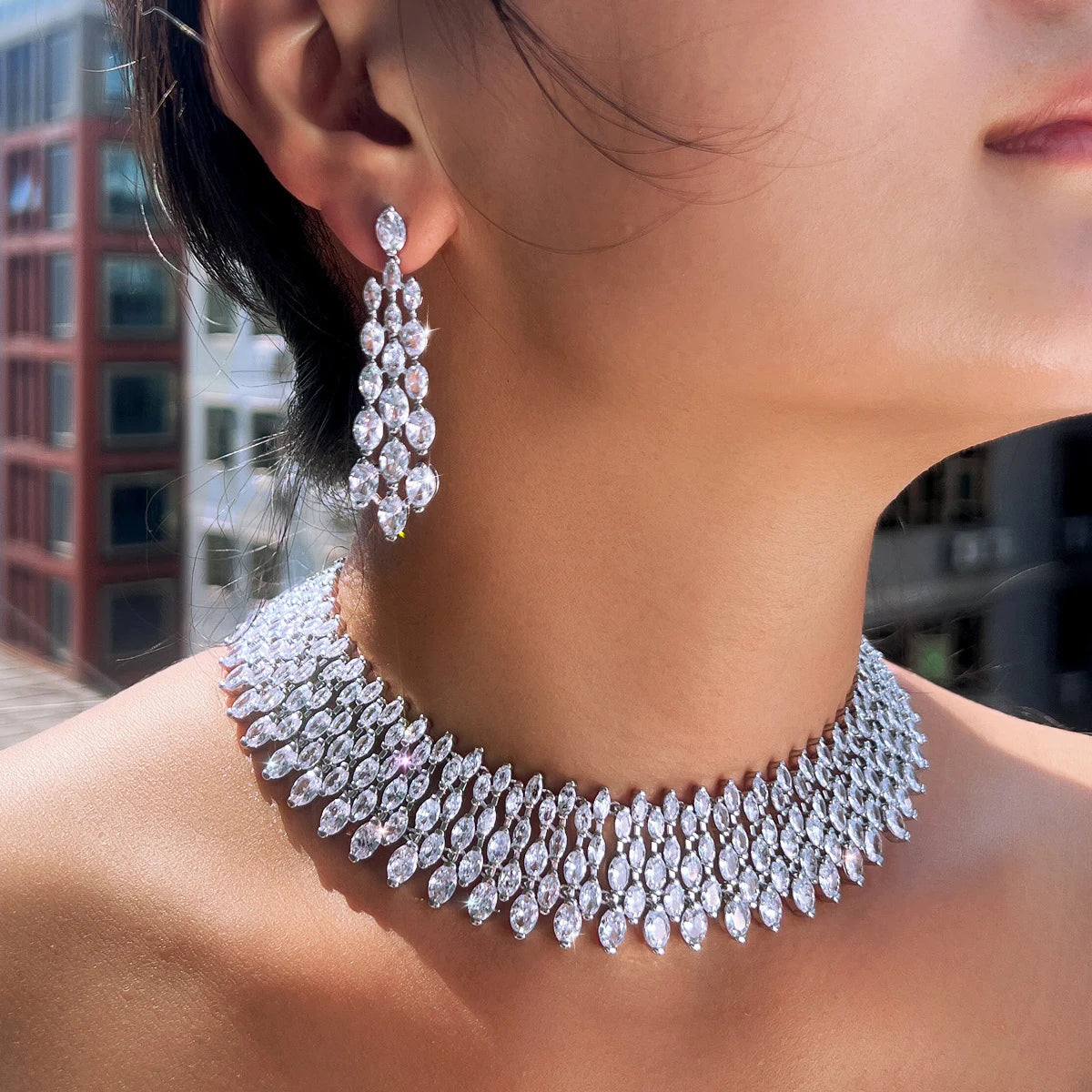 Cubic zirconia necklace and drop earrings set