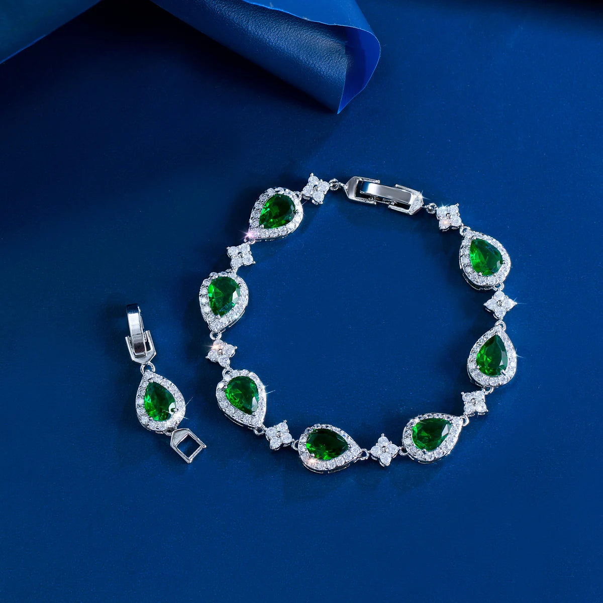 Green Water Drop Cubic Zirconia Paved Tennis Bracelet for Women Chic Party Wedding Jewelry Gift