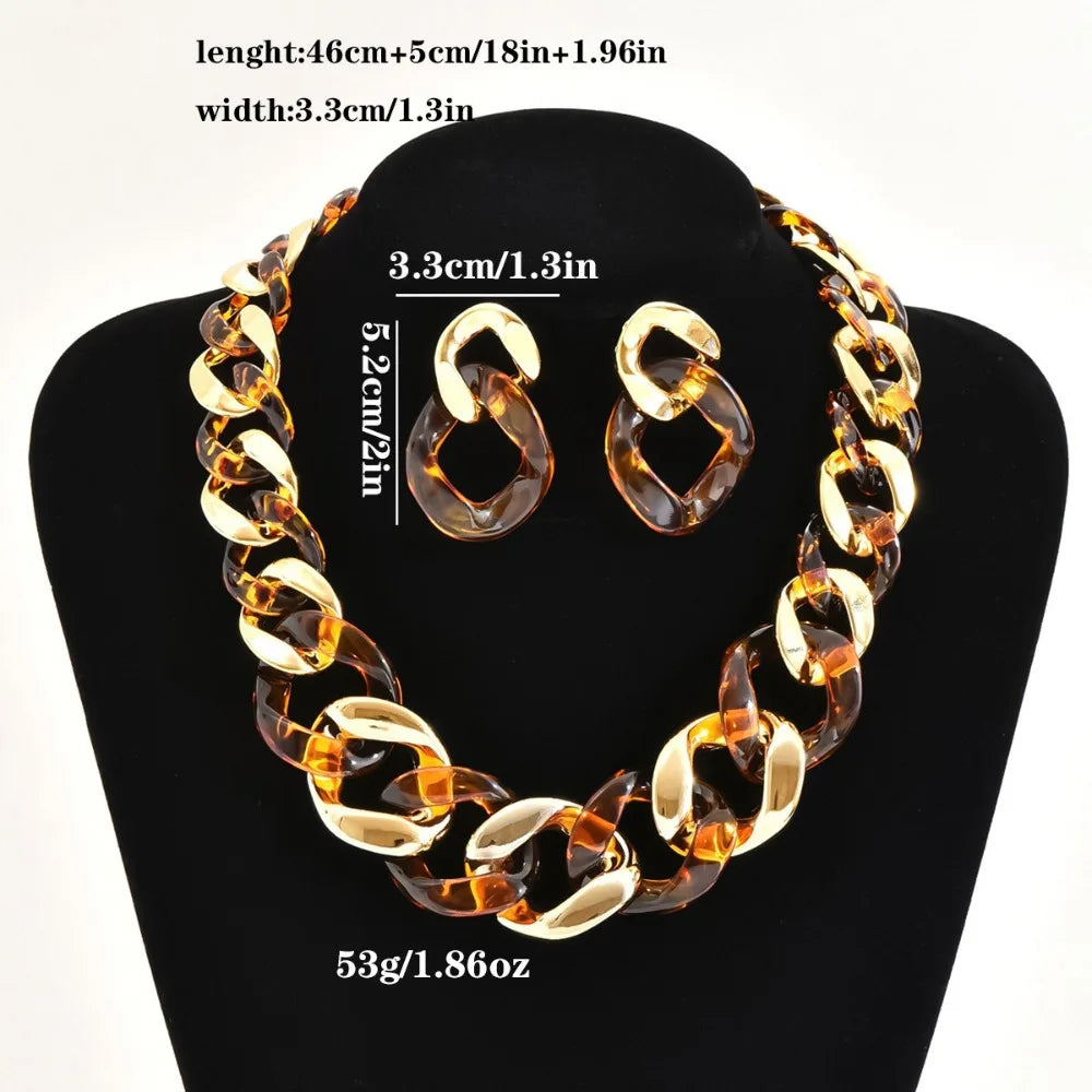 Chunky Jewelry Link Chain Vintage Earrings And Necklace Set For Women Punk Thick Choker Jewelry Gift