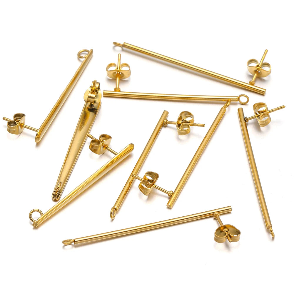 Gold long stick earring stud connector findings, 10pcs set