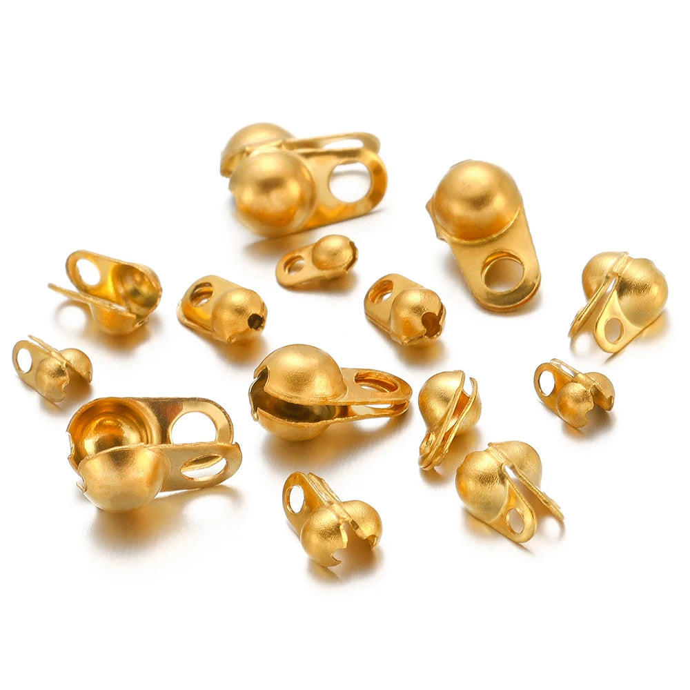 Gold tone end crimp bead hook connectors, small metal clasp findings for jewelry