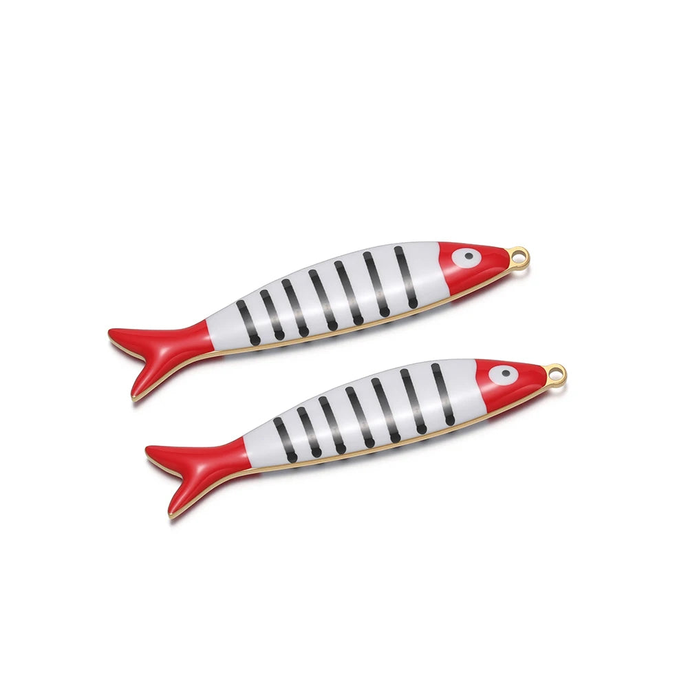Fish-shaped pendant charm, red tail, white with black stripes and gold loop