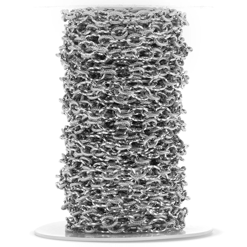 Steel rolo cable chain on a spool, oval links, bulk jewelry chain