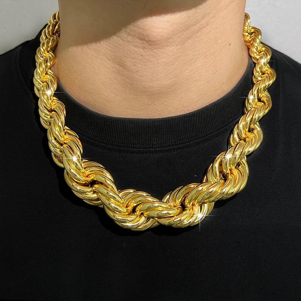 Hip Hop Street Style Exaggerate Necklace Unisex Golden Silver Color Chunky Jewelry