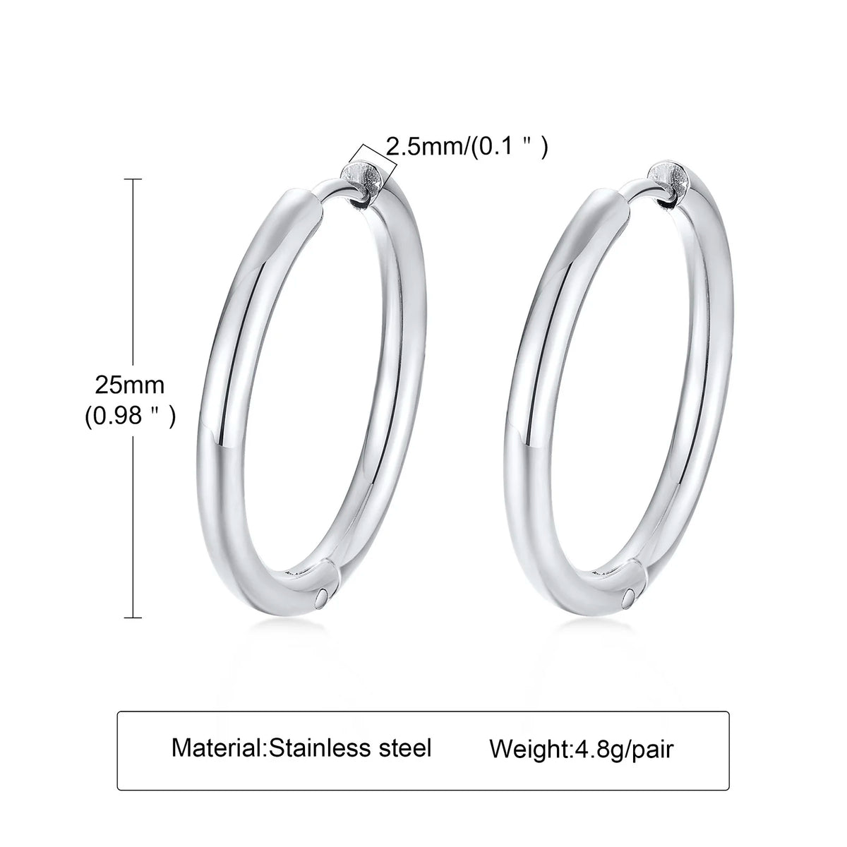 Silver-tone oval hoop earrings, 25 mm long with 2.5 mm bands