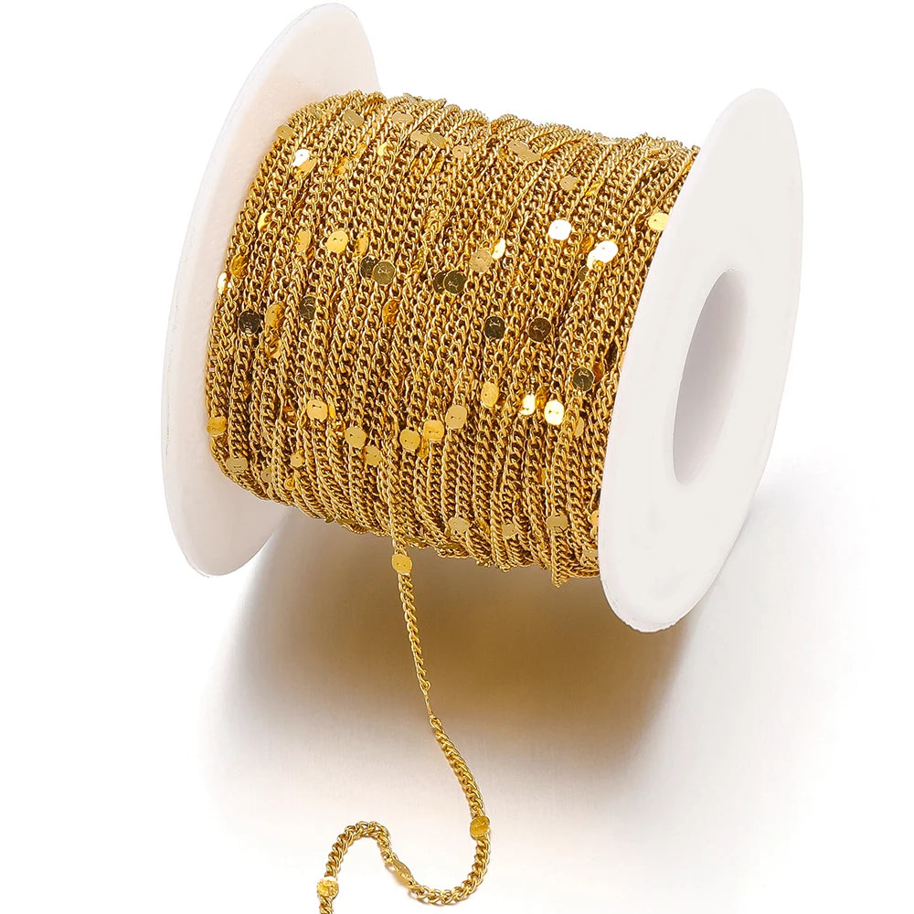Gold textured flat oval chain spool with dangling chain length