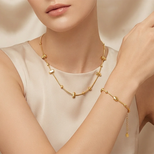 Trendy Gold Plated Stainless Steel Thick Chain Necklace Bracelet Geometric Beads Link Chain Waterproof Necklaces Bracelets